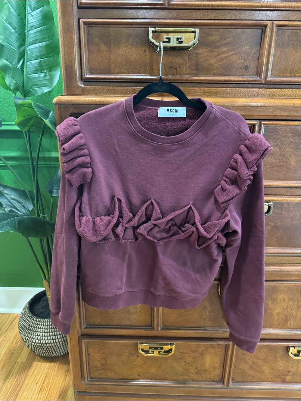 MSGM Maroon Ruffle Sweatshirt
